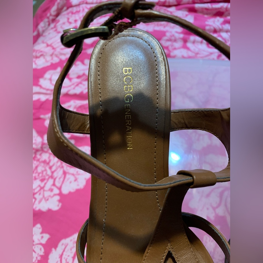 BCBGeneration leather strappy platform heels brow… - image 7